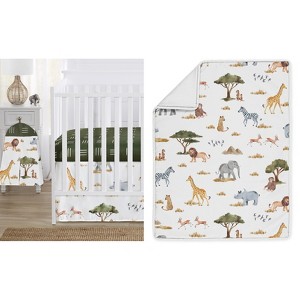 Sweet Jojo Designs Boy or Girl Gender Neutral Unisex Baby Crib Bedding Set - Jungle Animals Collection Green Yellow White 4pc - 1 of 4