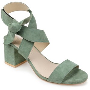 Journee Signature Womens Genuine Leather Hether Hook and Loop Block Heel Sandals - 1 of 4