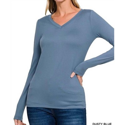 Women's Back To Basic V-Neck Long Sleeve - ZENANA