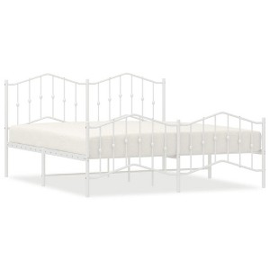 vidaXL California King Metal Bed Frame with Headboard & Footboard, Sturdy Steel, White, No Mattress - 1 of 4