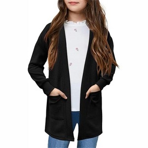 Clearlove Girls' Long Sleeve Open Front Knit Cardigan Cozy Loose Fit Sweater With Pockets Fall Winter Layering Piece - 1 of 4