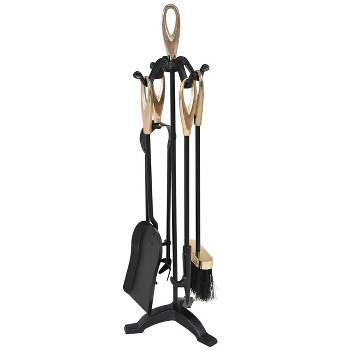 GASPRO 5-Piece Fireplace Tools Set, 32 Inch Wrought Iron Fireplace  Accessories Includes Fire Poker, Shovel, Brush, Tong, and Stand, Easy to  Assemble