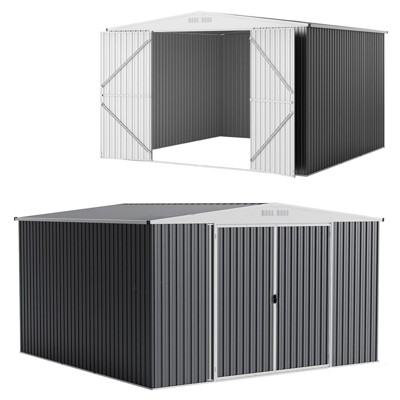 Storage Shed, Outdoor Metal Shed 8x7Ft - Weatherproof Garden Tool Shed with Locking Door & Ventilation for Backyard Patio, White & Black