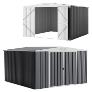 Storage Shed, Outdoor Metal Shed 8x7Ft - Weatherproof Garden Tool Shed with Locking Door & Ventilation for Backyard Patio, White & Black - 1 of 4