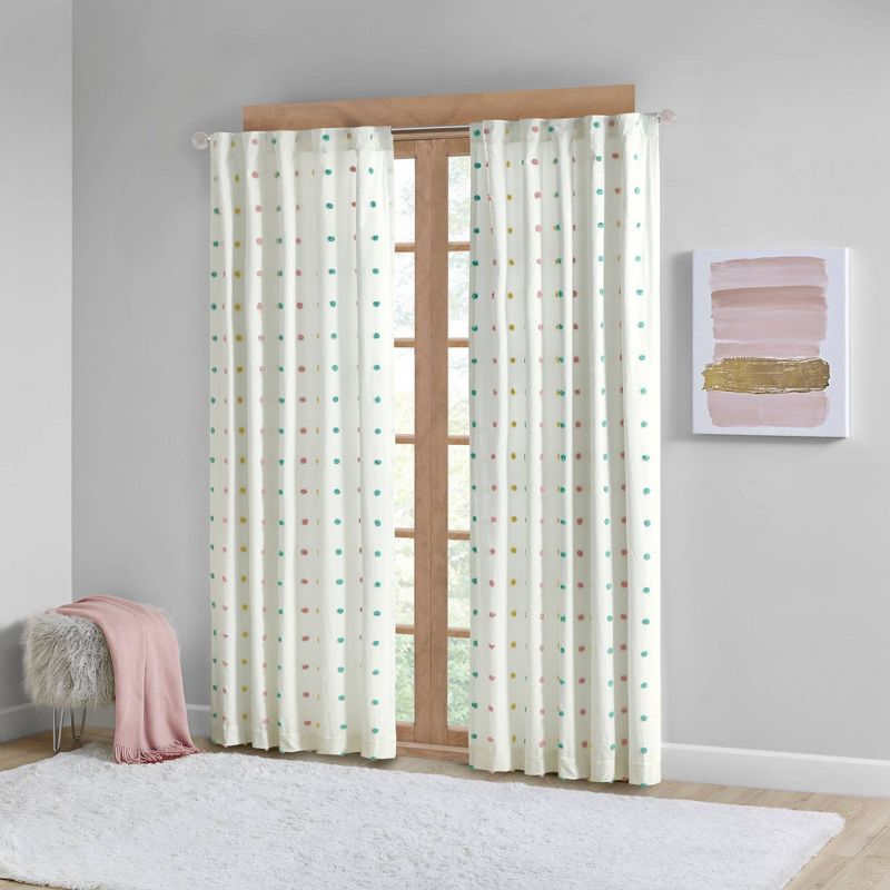 1pc 50&#34;x84&#34; Light Filtering Kelsey Jacquard Pom-Pom Window Panel Cream - Intelligent Design, 3 of 10
