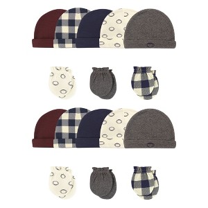 Hudson Baby Infant Boys Cotton Cap and Scratch Mitten Set, Football 16-Piece, 0-6 Months - 1 of 1