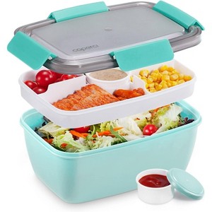 Large Salad Container Bowl for Lunch, 68 oz 5-Compartment Bento Box with Sauce Cups - 1 of 4