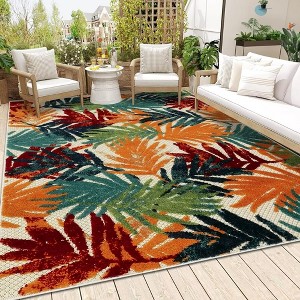 Indoor Outdoor Area Rug Botanical Leaves Outdoor Rug Low Pile Non-Shedding Rugs for Living Room Bedroom Backyard Patio - 1 of 4