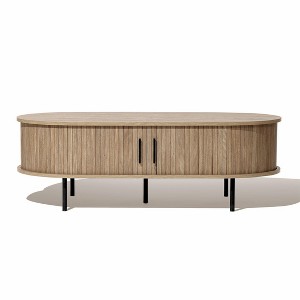 LuxenHome Oval Coffee Table with Storage, 47" Mid Century Modern Fluted Storage Center Table with Sliding Door for Home, Living Room,Office Brown - 1 of 4