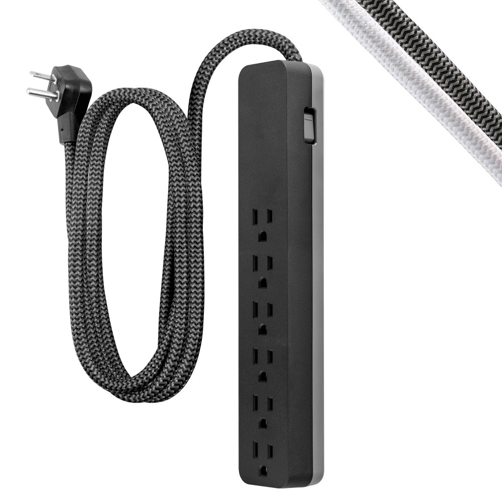 GE 6-Outlet Surge Protector 1560J 10' Braided Cord Black: Extension Cord & Outlet Extender
