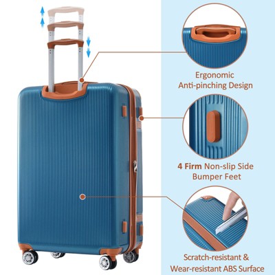 Blue and Brown 3 Piece Hard Shell Spinner Luggage Set