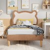 VECELO Twin Size Brown Kid Bed Frame Set of 2, Bear-Shaped Wooden Upholstered Platform Bed Frame with Adjustable Headboard, No Box Spring Needed - 3 of 4