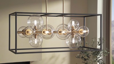 Matte Black and Gold Linear Pendant Chandelier with Glass Shades