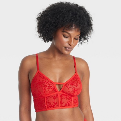 Women s Mesh Longline Bralette with Flocking Auden Red XL