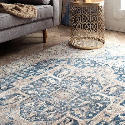 Gray and Blue Medallion Synthetic 4' x 6' Area Rug