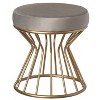 Fabulaxe Modern Round Velvet Stool with Bent Gold Metal Base Standard Ottoman, Grey - 2 of 4