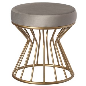 Fabulaxe Modern Round Velvet Stool with Bent Gold Metal Base Standard Ottoman, Grey - 1 of 4