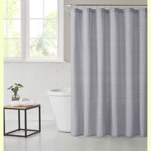 Piña & Sardinia Home Lindsey Woven Poly Cotton Textured Gray Fabric Shower Curtain - Standard Size - 1 of 4