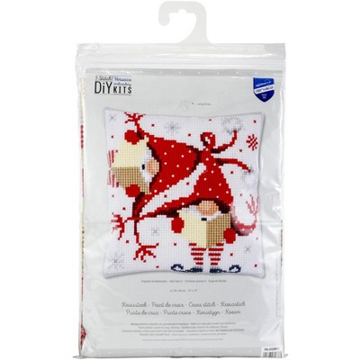 Vervaco Needlepoint Cushion Top Kit 16"X16"-Christmas Gnomes II Stitched In Yarn