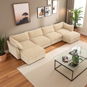 146.4" Chenille U-Shaped Modular Sectional Sofa with Storage Ottomans & Drawers Under Each Seat - 1 of 4