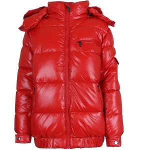 Spire By Galaxy Women's Full Zip Heavyweight Bubble Jacket With Detachable Faux Fur Hood - 1 of 3