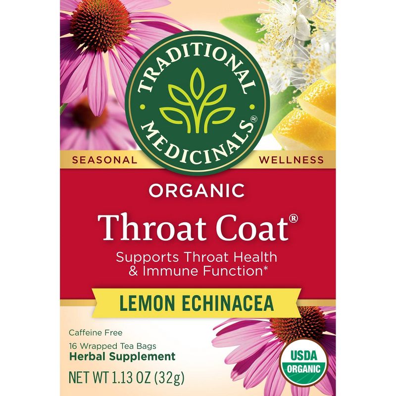 Traditional Medicinals Organic Throat Coat Lemon Echinacea Herbal Tea - 16ct, 3 of 11