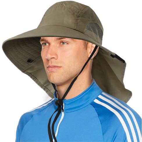 Wide Brim Sun Hat with Neck Flap UPF 50+ Hiking Safari Fishing Cap