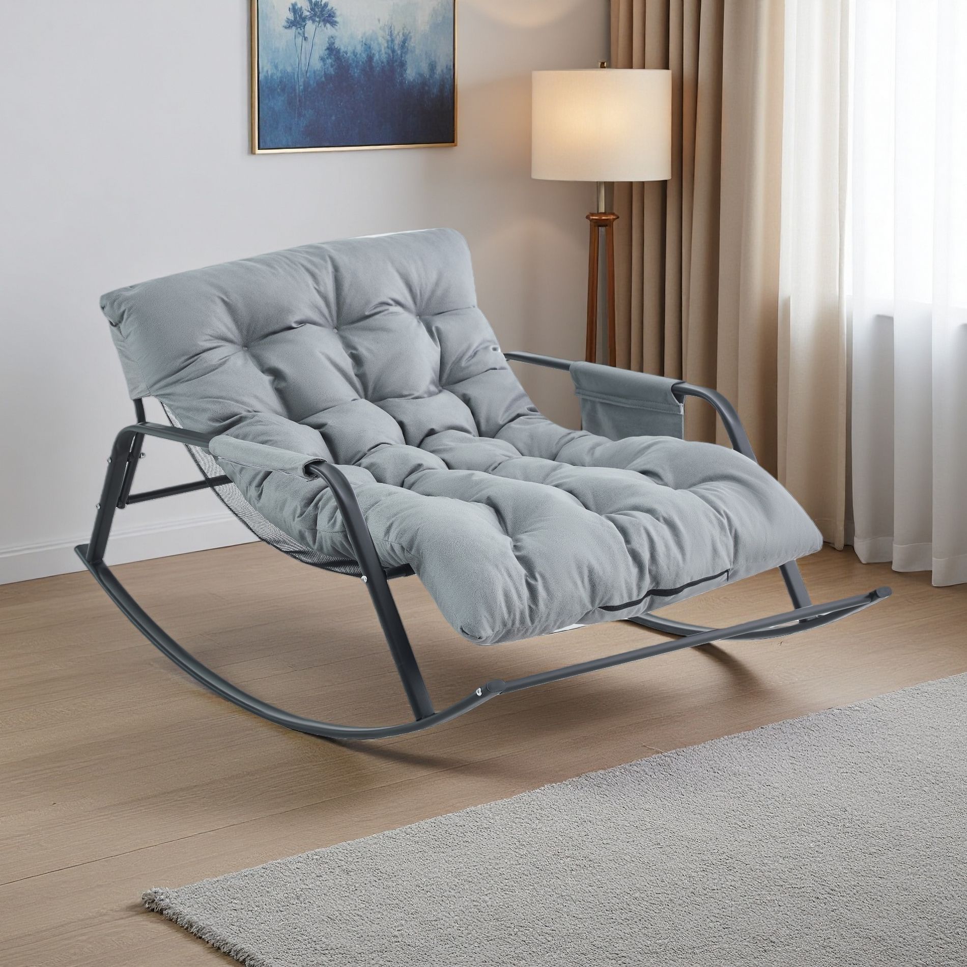 Extra-Wide Technical Leather Boucle Reclining Chair with Padded Cushion