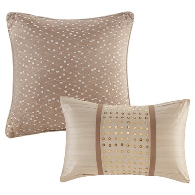 King Beige Faux Silk Embroidered Comforter Set