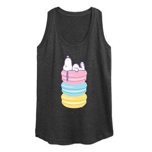 Women's Peanuts Snoopy Stacked Macarons Graphic Racerback Tank - Heather Charcoal - Medium - 1 of 4
