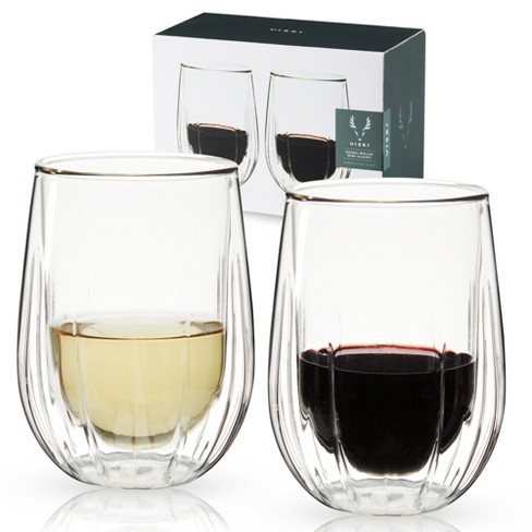 Viski Rolling Crystal Wine Glasses Set of 2 - Premium Crystal Clear Glass,  Modern Stemless, Wine Glass Gift Set - 12oz