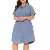 Agnes Orinda Women's Plus Size Short Sleeve Button Down Pockets Midi Denim Dress - 2 of 4