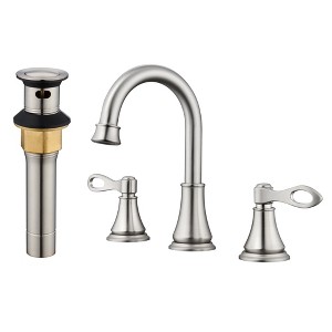 CASAINC 8 in. Widespread Double Handle Bathroom Faucet 3 Holes with 360° Swivel Spout, Stainless Steel Drain in Brushed Gold - 1 of 1