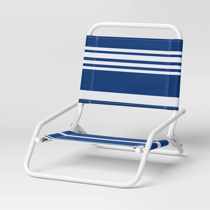 Recycled Fabric Sand Outdoor Portable Beach Chair Navy Stripe - Sun Squad&#8482;, 1 of 6