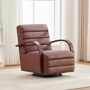 30.3"W PU Upholstered 360° Swivel Accent Chair with Solid Wood Armrests, Channel Tufted Lounge Reading Single Sofa Armchair for Bedroom - 1 of 4
