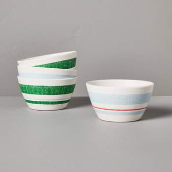 4pk 12oz Distressed Stripe Melamine Bowls Cream/Light Blue/Green - Hearth & Hand™ with Magnolia
