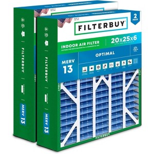 Filterbuy 20x25x6 Air Filter (2-Pack), Pleated MERV 13 Health Defense HVAC AC Furnace Air Filters for Aprilaire Space-Gard 201 / 2200 / 2250 & Lennox - 1 of 4