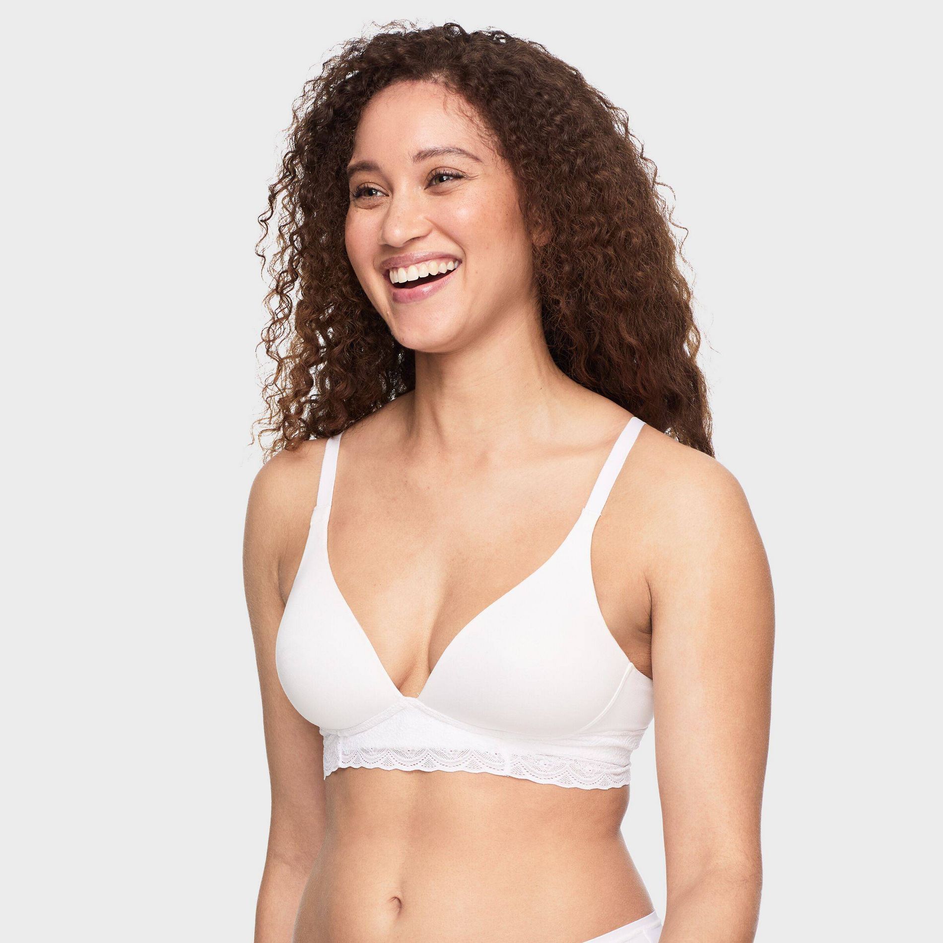Simply Perfect by Warner's Women's Supersoft Lace Wirefree Bra - White 34C: Medium Support, Padded Wireless, Adjustable Straps