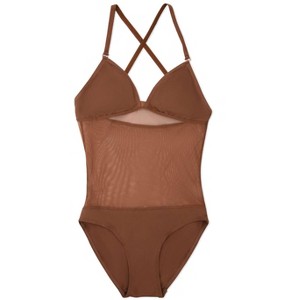 Capezio Plunge Neck Mesh Midriff Leotard - Girls - 1 of 4