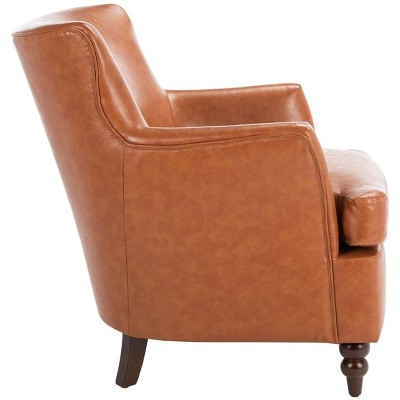 Cognac Faux Leather Flared Arm Accent Chair with Walnut Legs