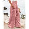 Coolmee Women's High Waisted Cotton Linen Palazzo Pants Wide Leg Long Lounge Pant Trousers with Pocket - 2 of 4