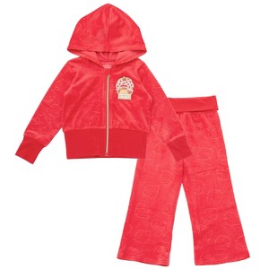 Strawberry Shortcake Velour Zip Up Hoodie and Flare Pants Outfit Set - 1 of 4