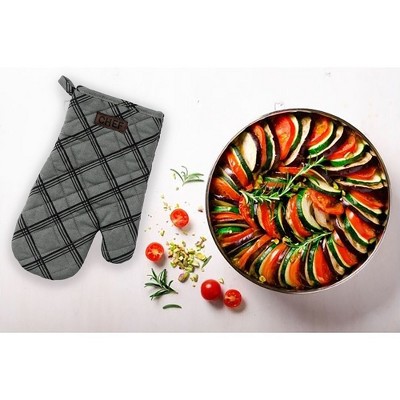Anthracite Gray Cotton Oven Mitt with Plaid Design