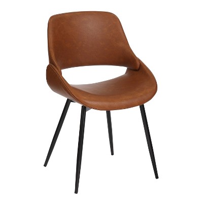 Camel Faux Leather Upholstered Side Chair with Black Metal Legs