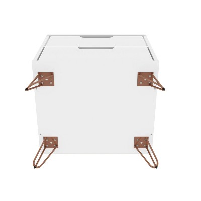 White Mid-Century Modern 2-Drawer Nightstand with Metal Legs