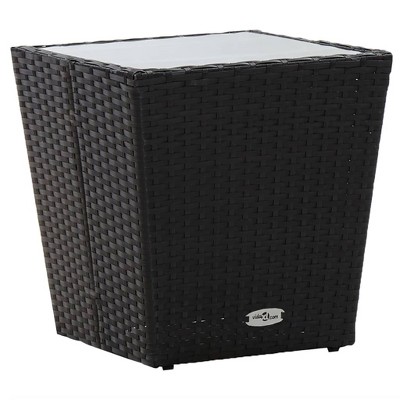 vidaXL Tea Table Black 16.3"x16.3"x16.9" Poly Rattan and Tempered Glass