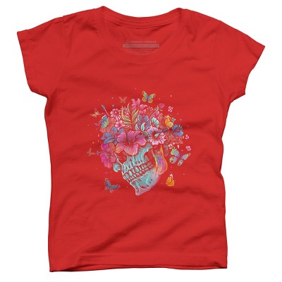Girl's Design By Humans Floral Butterfly Skull Funny Halloween Costume Hippie Flower By JeilJersey T-Shirt