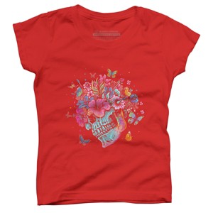 Girl's Design By Humans Floral Butterfly Skull Funny Halloween Costume Hippie Flower By JeilJersey T-Shirt - 1 of 4