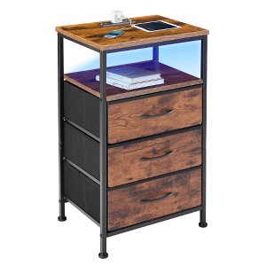 Lyngins Storage Side Table with 3 Fabric Drawers, Smart Nightstand with Charging Station, Multi-Drawer Small End Table Living Room & Bedroom Accent - 1 of 4