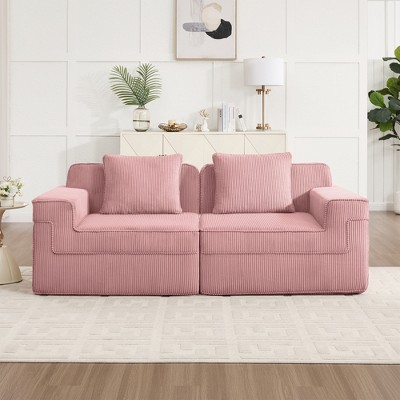 SKRAN Modular Loveseat Sofa Corduroy Deep Seat Couch with 2 Pillow, Modern Comfortable Chaise Lounge for Apartment,Living Room,Office